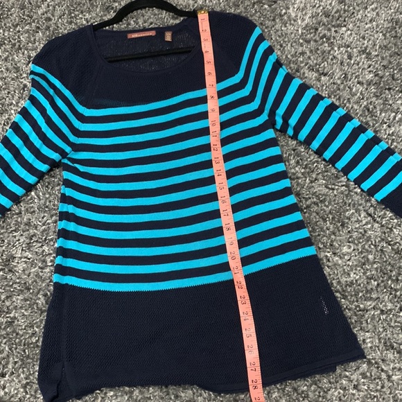 525 America Sweater. Small. Navy/Turquoise Strip. - Picture 6 of 7
